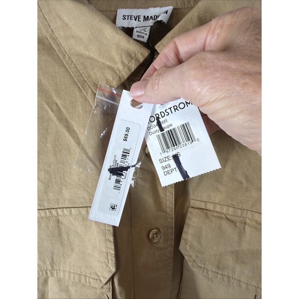 Steve Madden Short Boxy Poplin Shirt Sz XS Button Up Utility Elevated Basic NWT - Picture 5 of 7